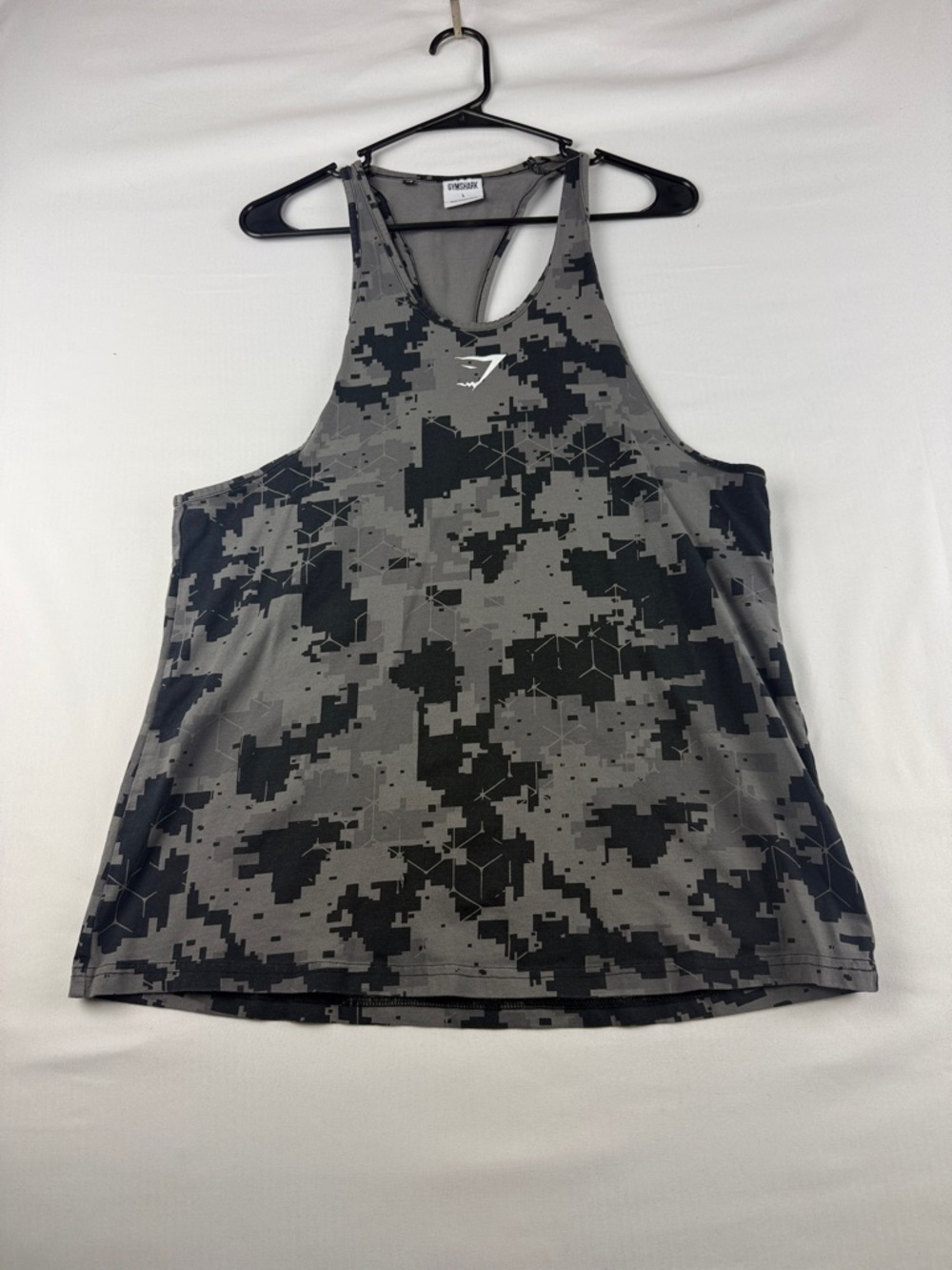 Gymshark Men’s Black Gray Camo Tank Top Size L Athletic Gym Workout